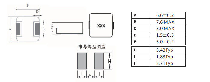 一体成型电感0630系列规格尺寸